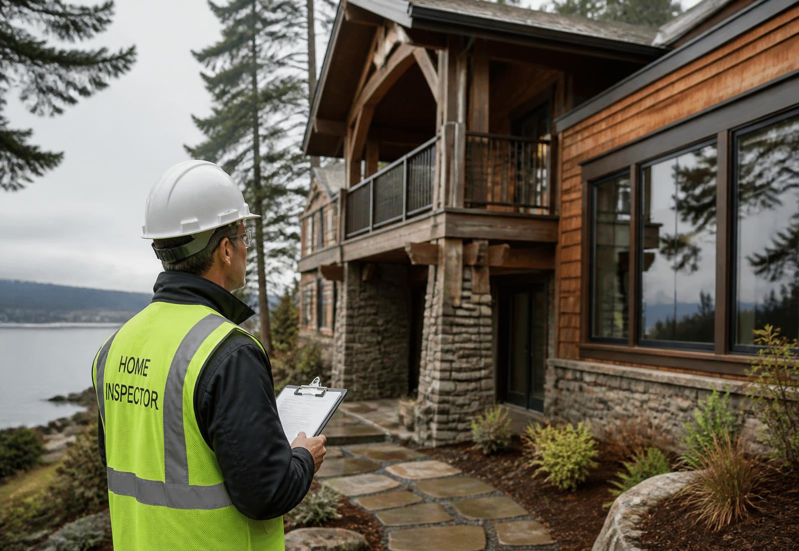 Home inspector reviewing the exterior of a Powell River home